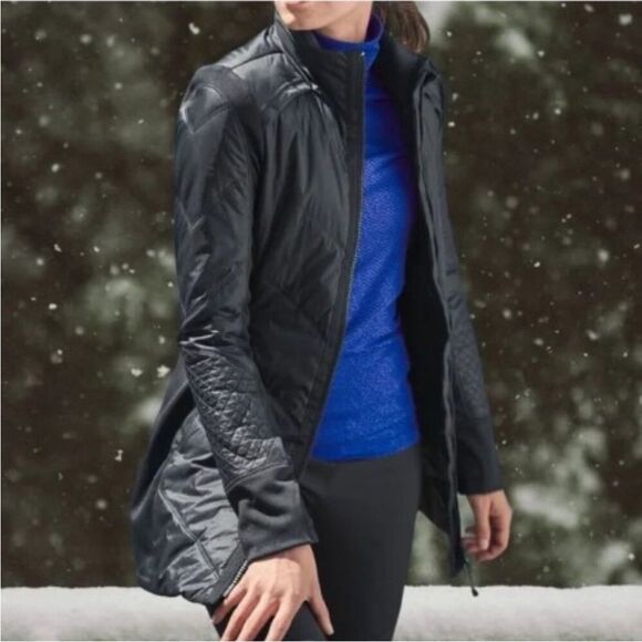 Athleta Rock Ridge Primaloft Black Quilted Coat With Reflective Trim Size XS - Picture 3 of 14